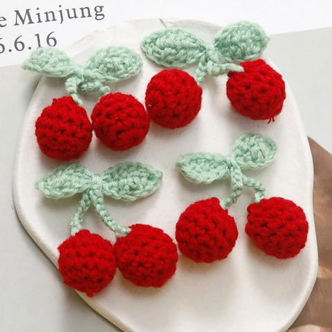 Handmade Crochet Cherry Cotton Thread DIY Jewelry Accessories For Hair Clips Phone Case Decor Sweet Fruit Woven Ornament
