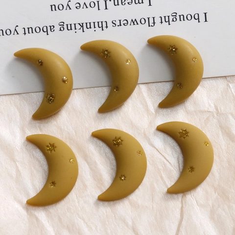 Mustard Yellow Matte Moon Resin DIY Charms With Gold Star Glitter For Earrings Hair Accessories Phone Case Jewelry Making