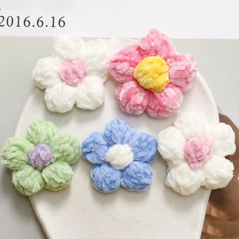 Handmade Crochet Puff Flower Accessories Ins Style Knitted Chenille Floral Decor For DIY Hair Jewelry Making Crafts Supplies