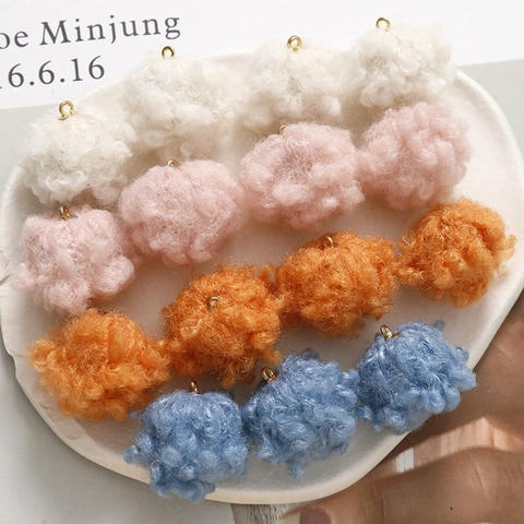 DIY Plush Fur Ball Pendants With Metal Ring Round Lamb Wool Fuzzy Pom Pom For Jewelry Making Earring Hair Clip Accessories