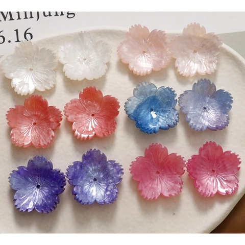Acrylic Cherry Blossom Flower Pendants Shimmer Glitter Translucent Charms For Jewelry Making Handmade Earrings Accessories