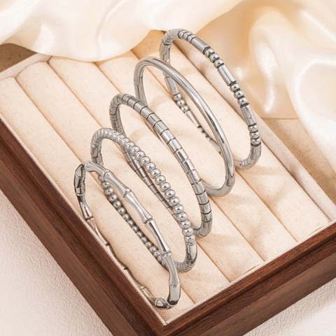 Bracciale Rigido Minimalista in Acciaio Inossidabile Stile Bambù Per Donna Placcato Oro Argento Bracciale Aperto a C Gioielli Retro
