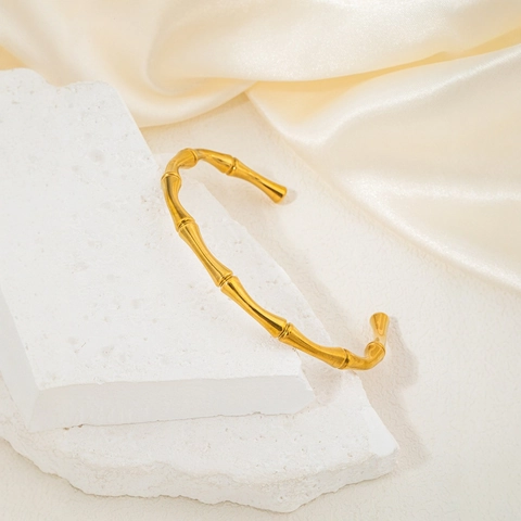 Minimalistisches Edelstahl Bambusknoten Offenes Manschettenarmband Für Damen Natur Inspiriert Modischer Handschmuck Zubehör