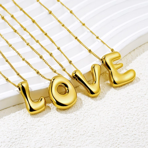 Collar con Inicial del Alfabeto de Burbuja de Globo 3D Chapado en Oro de Acero Inoxidable Cadena de Clavícula Joyería para Mujer