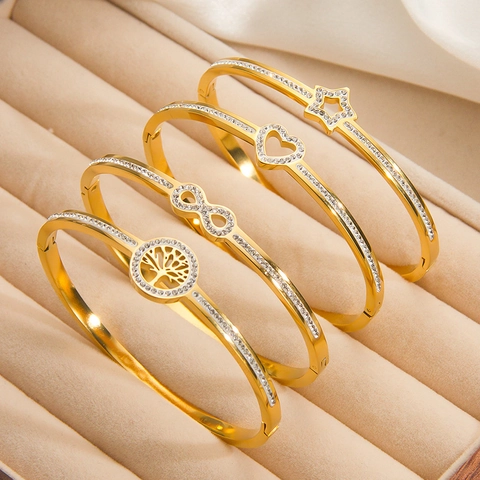 Brazalete De Acero Inoxidable Con Strass Para Mujer Infinito Árbol De La Vida Corazón Estrella Galvanizado Joyería De Moda Elegante Regalo
