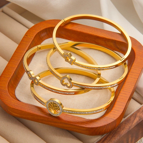 Brazalete De Acero Inoxidable Con Strass Para Mujer Infinito Árbol De La Vida Corazón Estrella Galvanizado Joyería De Moda Elegante Regalo