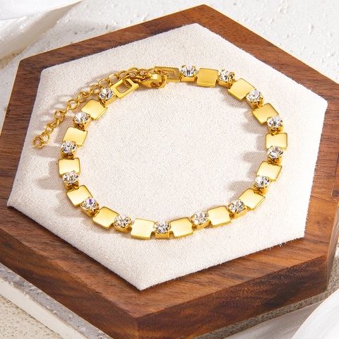 Geometrisches Moissanit Armband Kupfer Galvanisiert Weißgold Farbe Funkelnde Stein Kette Armband Für Damen Mode Schmuck Geschenk