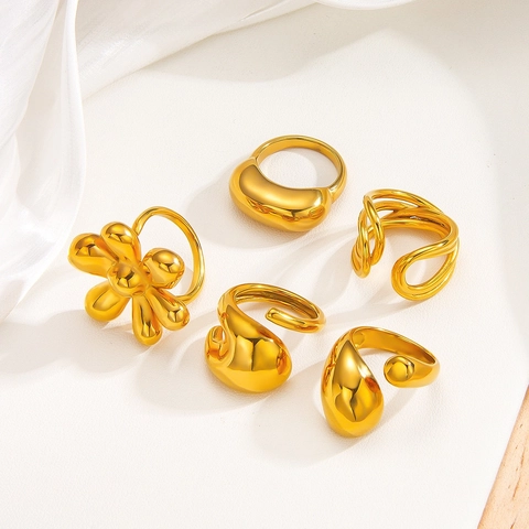 Anillos Ajustables de Acero Inoxidable para Mujer Chapado en Oro 18K Flor Corazón Lazo Perla Artificial Diamante de Imitación Joyería