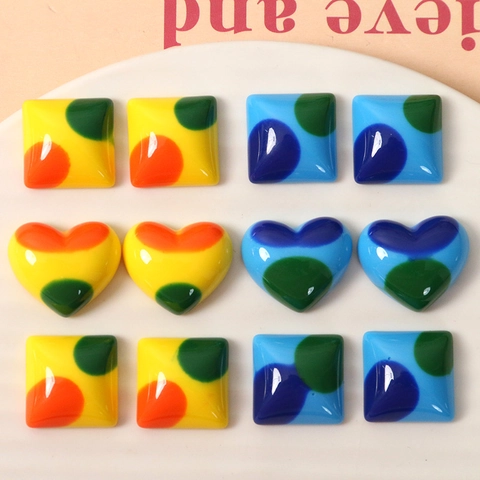 Ciondoli Geometrici Cuore Quadrato in Resina Vintage con Pois per Gioielli Fai da Te Orecchini Fermagli Capelli Decorazione Cellulare