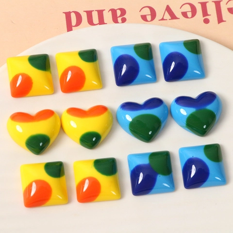Ciondoli Geometrici Cuore Quadrato in Resina Vintage con Pois per Gioielli Fai da Te Orecchini Fermagli Capelli Decorazione Cellulare