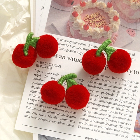 Lindo Material de Bricolaje de Cereza Tejida en 3D para Pendientes Pinzas para el Cabello Decoración de Fundas de Teléfono Lana