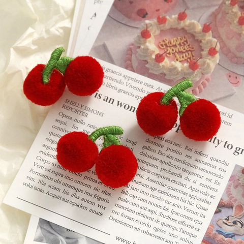 Lindo Material de Bricolaje de Cereza Tejida en 3D para Pendientes Pinzas para el Cabello Decoración de Fundas de Teléfono Lana