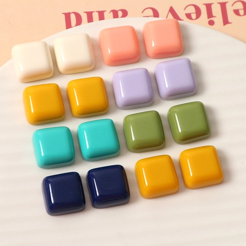15mm Alto Brillo Color Sólido Cuadrado Resina Cabujones Flatback Para DIY Pendientes Horquillas Funda de Teléfono Decoración Accesorios