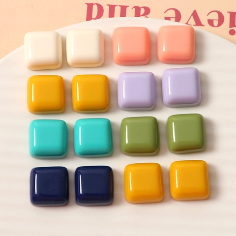 15mm Alto Brillo Color Sólido Cuadrado Resina Cabujones Flatback Para DIY Pendientes Horquillas Funda de Teléfono Decoración Accesorios