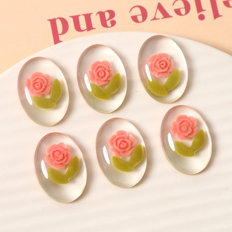 Oval Resin Rose Flower Patch DIY Jewelry Making Accessories For Hair Clips Earring Phone Case Decoration Deep Pink