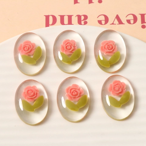 Oval Resin Rose Flower Patch DIY Jewelry Making Accessories For Hair Clips Earring Phone Case Decoration Deep Pink