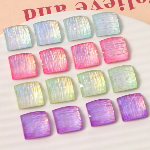 Patch in Resina Aurora Quadrata Texture Piegata Cabochon Flatback in Foglia Argento per Creazione Gioielli Fai da Te