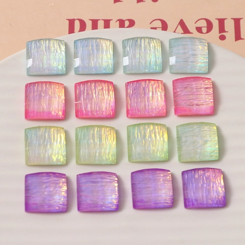 Patch in Resina Aurora Quadrata Texture Piegata Cabochon Flatback in Foglia Argento per Creazione Gioielli Fai da Te