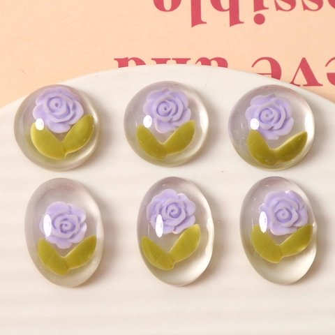 Japanese Showa Sweet Resin Tulip Flower Cabochons Oval Half Round Flatback For DIY Earrings Hair Clip Decoration Jewelry Making