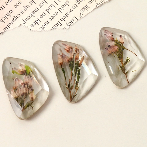 Retro Transparent Faceted Dried Flower Resin Patch Natural Narcissus Cabochon For DIY Earring Phone Case Jewelry Accessories