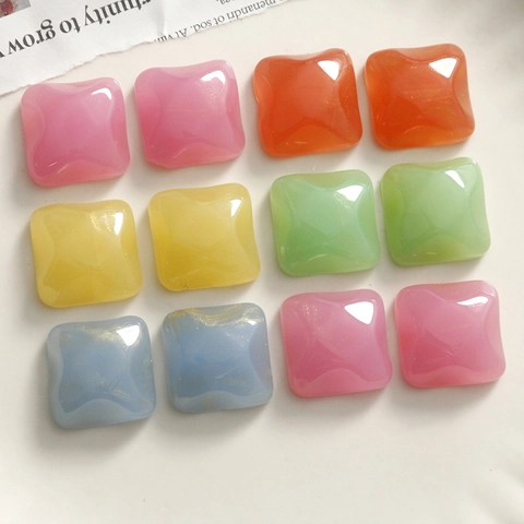 DIY Resin Square Cabochons For Jewelry Making Candy Color Jelly Texture Flatback Square Patches For Phone Case Hair Clips Making
