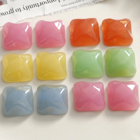DIY Resin Square Cabochons For Jewelry Making Candy Color Jelly Texture Flatback Square Patches For Phone Case Hair Clips Making
