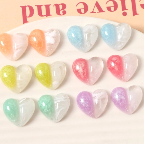 Resin Charms Σχήμα Καρδιάς για DIY Κατασκευή Κοσμημάτων Δίχρωμα Glitter Υφή Μαρμάρου Princess Style Αξεσουάρ για Σκουλαρίκια Κλιπ Μαλλιών