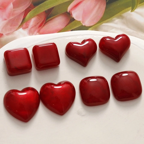 Cabochon in Resina a Cuore Rosso Geometrico in Stile Romantico Francese Fai da Te Accessorio per Gioielli Fatti a Mano per Orecchini Fermagli Materiale