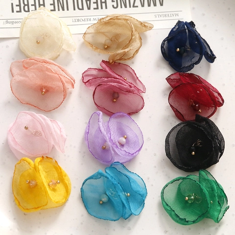 Handgefertigte Organza Blütenblätter Stoffzubehör Mit Perlen Für Ohrringe Haarklammern Brosche Materialien DIY Blumendekoration