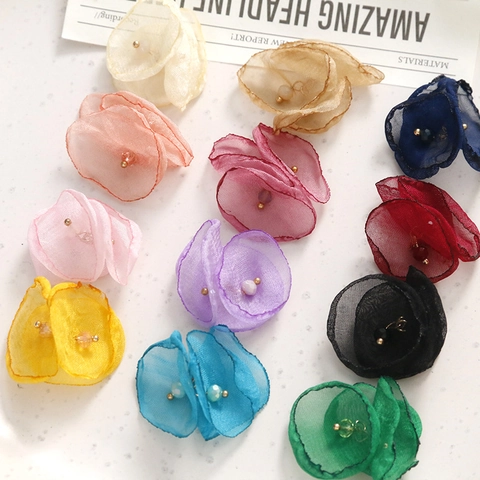 Handgefertigte Organza Blütenblätter Stoffzubehör Mit Perlen Für Ohrringe Haarklammern Brosche Materialien DIY Blumendekoration