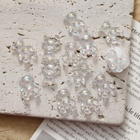 Aurora Iridescente Trasparente Resina 3D Seduto Orso Flatback Cabochon DIY Artigianato Nail Art Custodia Telefono Accessori