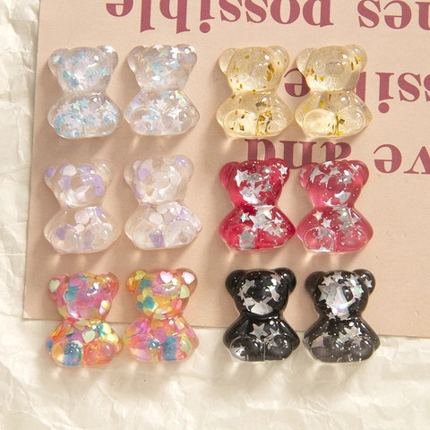 Cute Resin Bear DIY Accessories For Jewelry Making Hair Clips Phone Case Decoration Glitter Gold Foil Cartoon Bear Charms