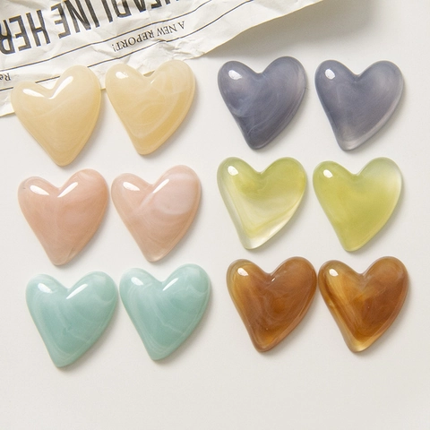 Heart Shape Resin Charms DIY Accessory With Marble Pattern Ink Smudge For Earring Hairpin Phone Case Decoration Jewelry Piece