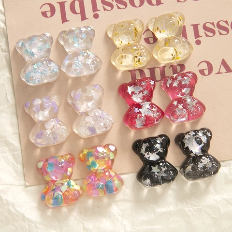 Cute Resin Bear DIY Accessories For Jewelry Making Hair Clips Phone Case Decoration Glitter Gold Foil Cartoon Bear Charms