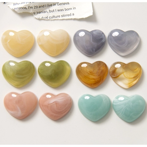 Heart Shape Resin Charms Marble Pattern Ink Wash Design DIY Jewelry Materials For Earrings Hair Clips Phone Case Decoration