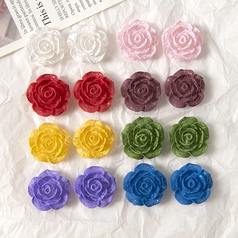 Artistic Crackle Painted Rose Flower Acrylic DIY Accessories For Jewelry Earrings Hair Clips Crafting Phone Case Decor