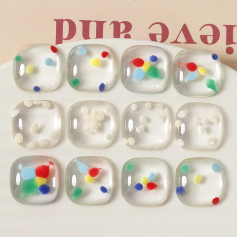 Heldere Minimalistische Vierkante Hars Cabochons Met Gekleurde Stippen DIY Sieraden Accessoires Voor Oorbellen En Haarklips