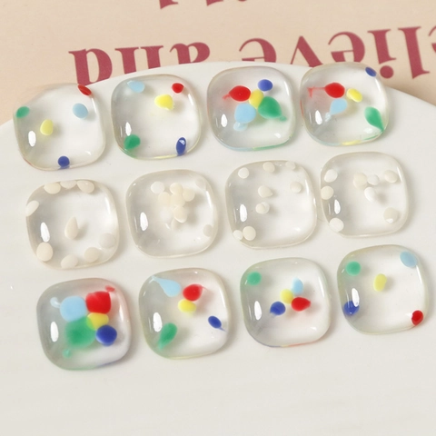 Heldere Minimalistische Vierkante Hars Cabochons Met Gekleurde Stippen DIY Sieraden Accessoires Voor Oorbellen En Haarklips