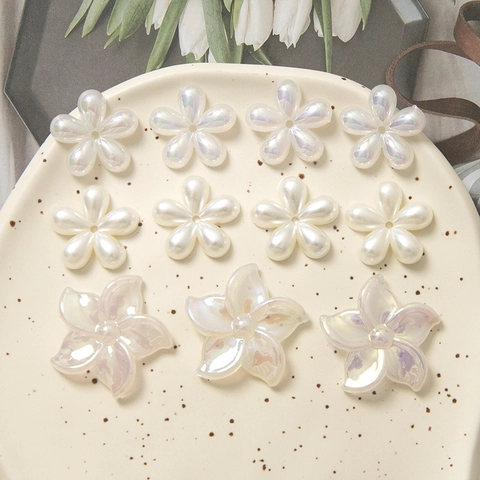 Iridescent Artificial Pearl Five-Petal Flower DIY Handmade Pearlescent Floral Beads For Earrings Hairpin Phone Case Decoration