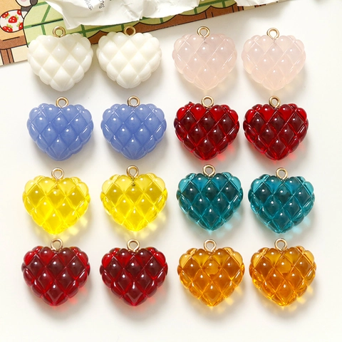 Colgantes de Corazón de Resina con Patrón de Diamantes de Doble Cara Estéreo Con Lazo de Metal Para DIY Pendientes Pinza Pelo Funda Móvil Accesorios