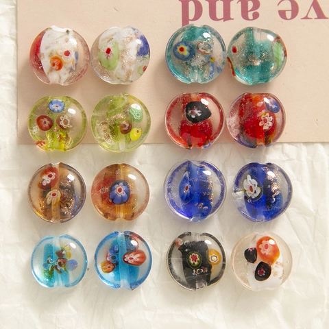 Vintage Floral Round Lampwork Glass Beads Hand-painted Millefiori Beads With Gold Foil For DIY Jewelry Making Crafts