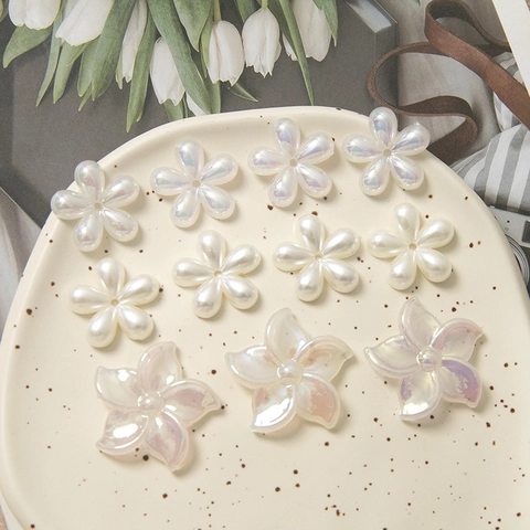 Iridescent Artificial Pearl Five-Petal Flower DIY Handmade Pearlescent Floral Beads For Earrings Hairpin Phone Case Decoration