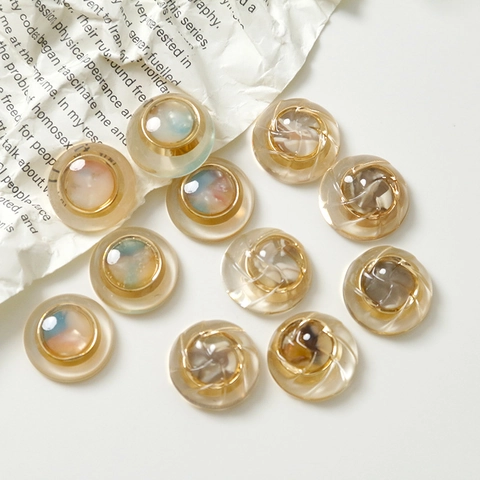 Cuentas Redondas de Resina Vintage Con Marco Dorado Jaspeado Espiral Accesorios DIY Para Pendientes Pinza Pelo Funda Móvil Joyería