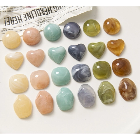 Vintage Marble Pattern Resin Jewelry Accessories Heart Round Square DIY Charms For Earrings Hairclips Craft Materials