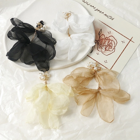 Pendentif Nœud en Gaze Souple Légère Avec Perle Artificielle DIY Charme Fleur en Tissu pour Boucles Oreilles Accessoires Cheveux Femme