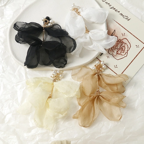Pendentif Nœud en Gaze Souple Légère Avec Perle Artificielle DIY Charme Fleur en Tissu pour Boucles Oreilles Accessoires Cheveux Femme