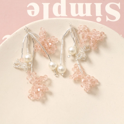 Handmade Pink Acrylic Crystal Flower Tassel Pendant Beaded Artificial Pearl Charm For DIY Jewelry Making Accessory For Women