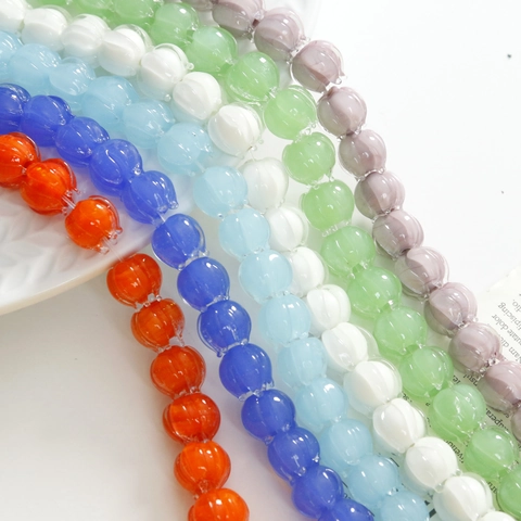 DIY Glass Lily Of The Valley Bud Beads Pumpkin Ribbed Loose Beads For Jewelry Making Earring Necklace Bracelet Material