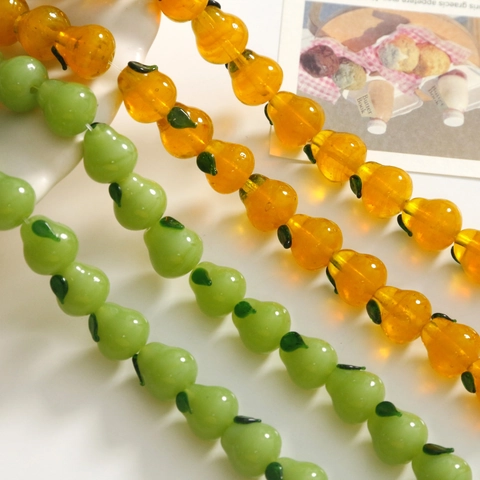 Handmade Lampwork Glass Pear Orange Fruit Beads For DIY Jewelry Making Finding Earrings Hair Clip Phone Case Accessory