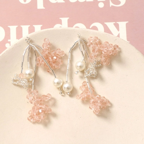 Handmade Pink Acrylic Crystal Flower Tassel Pendant Beaded Artificial Pearl Charm For DIY Jewelry Making Accessory For Women